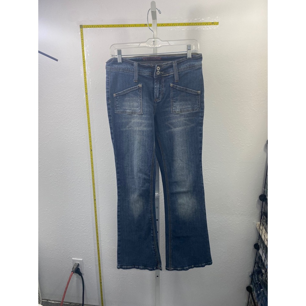 Vanilla Star‎ Jeans Womens 9 Blue Denim Flare Leg Embroidered Pocket Y2K Medium
